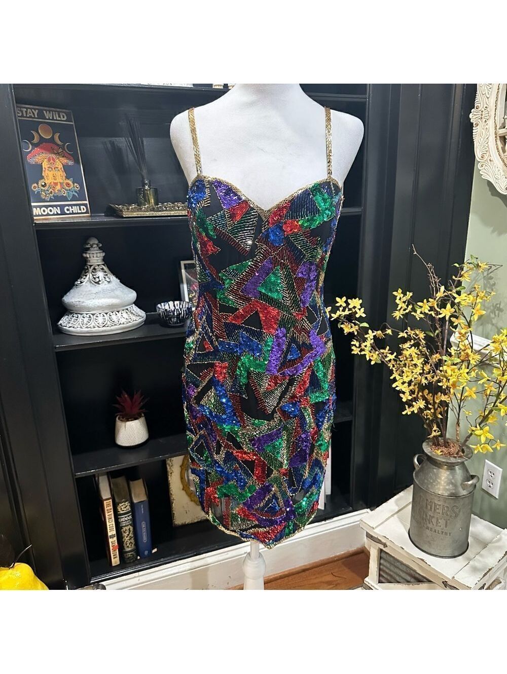 Vintage Lime “Nite” Full‑Sequin Mini Dress – Size 4 – Retro 90s Glam
